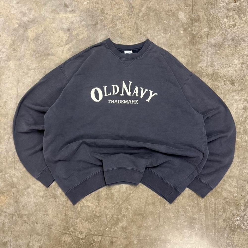 Y2K Old Navy Navy Blue Faded Spellout Crewneck Sweatshirt Size XL